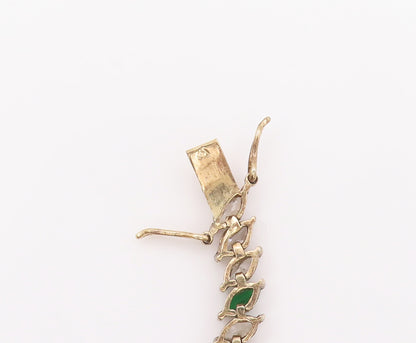 925 Sterling Silver Vintage Bracelet Marquise Cut Green White CZ  BT10430