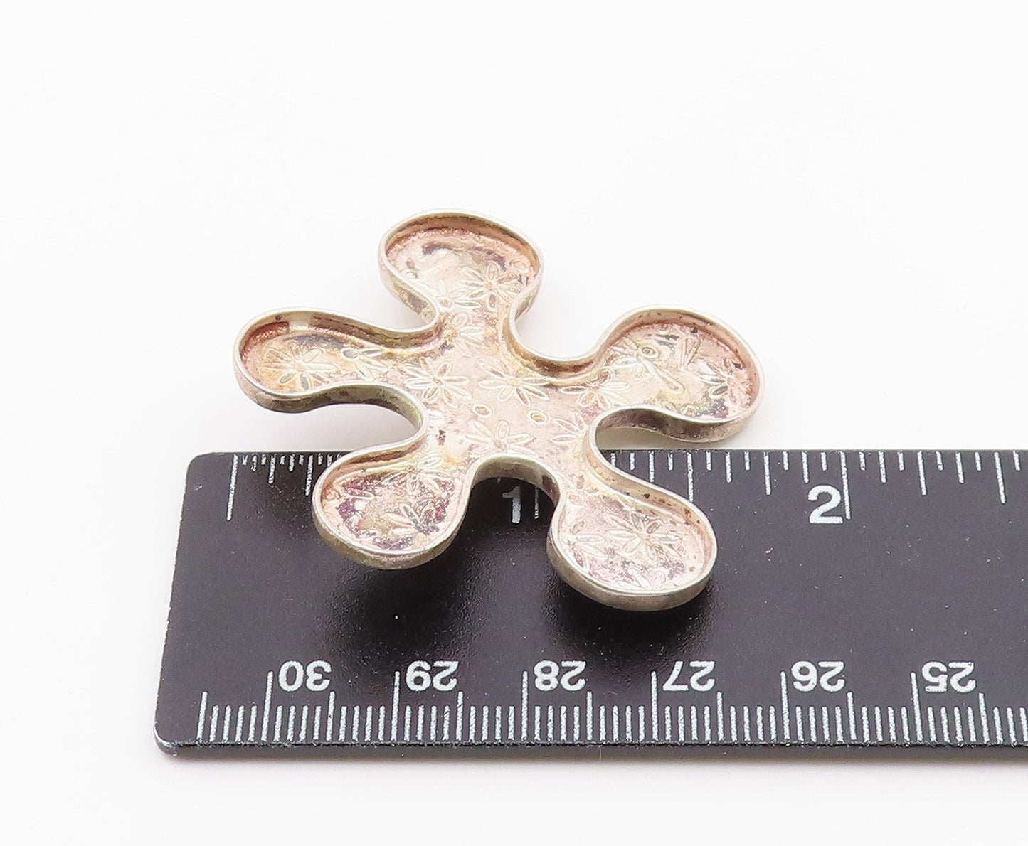 DESIGNER 925 Silver  Vintage Etched Floral Motif Concave Brooch Pin  BP9448