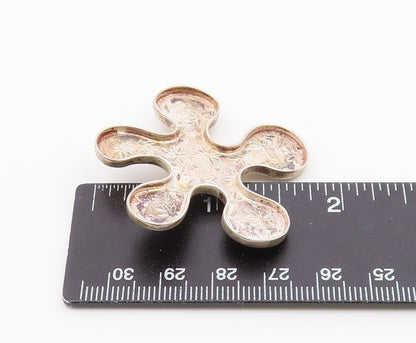 DESIGNER 925 Silver  Vintage Etched Floral Motif Concave Brooch Pin  BP9448