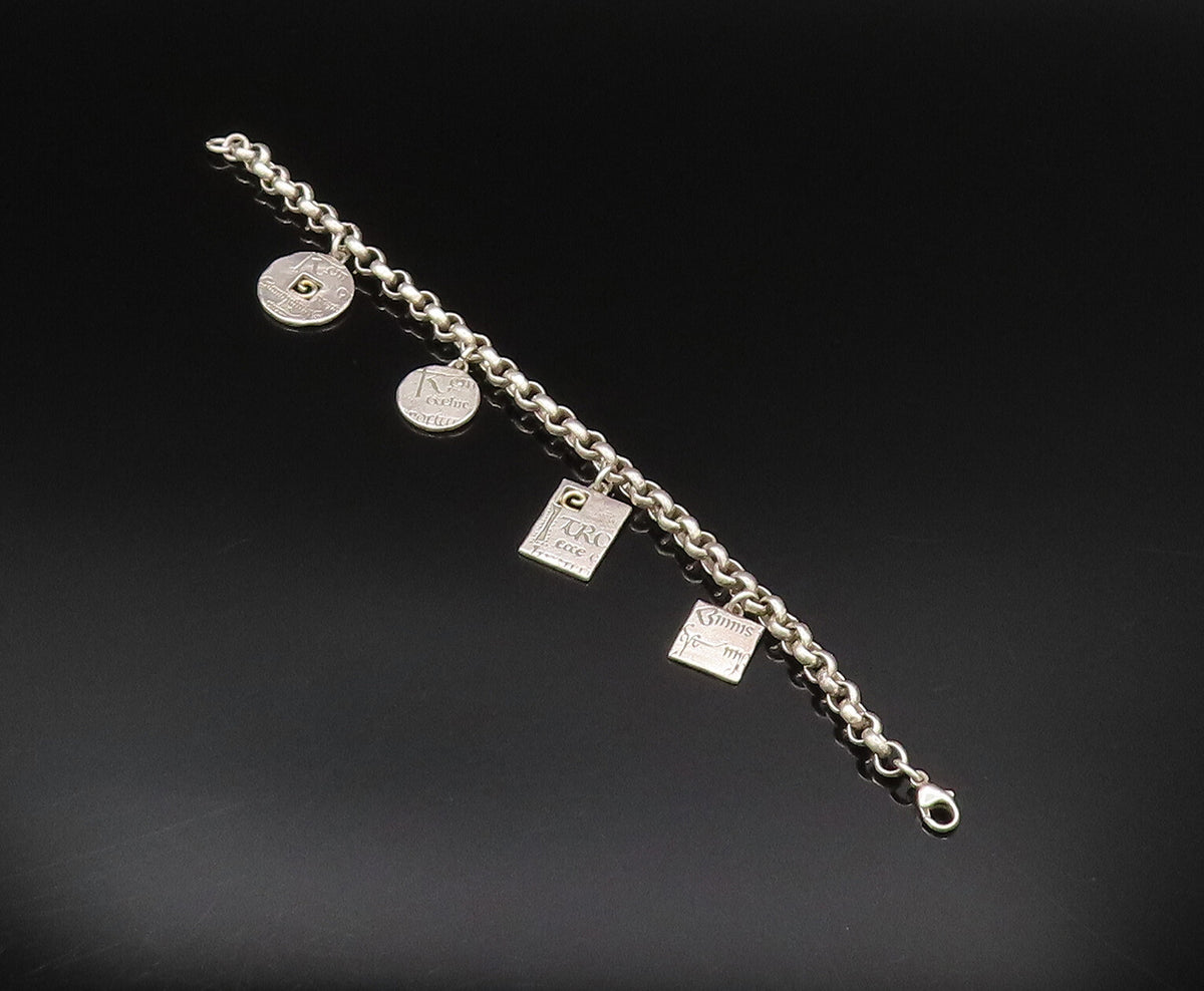 925 Sterling Silver  Vintage Two Tone Engraved Charm Bracelet  BT9550
