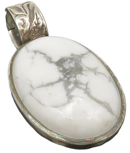 925 Sterling Silver  Vintage Cabochon Howlite Floral Design Pendant  PT9866
