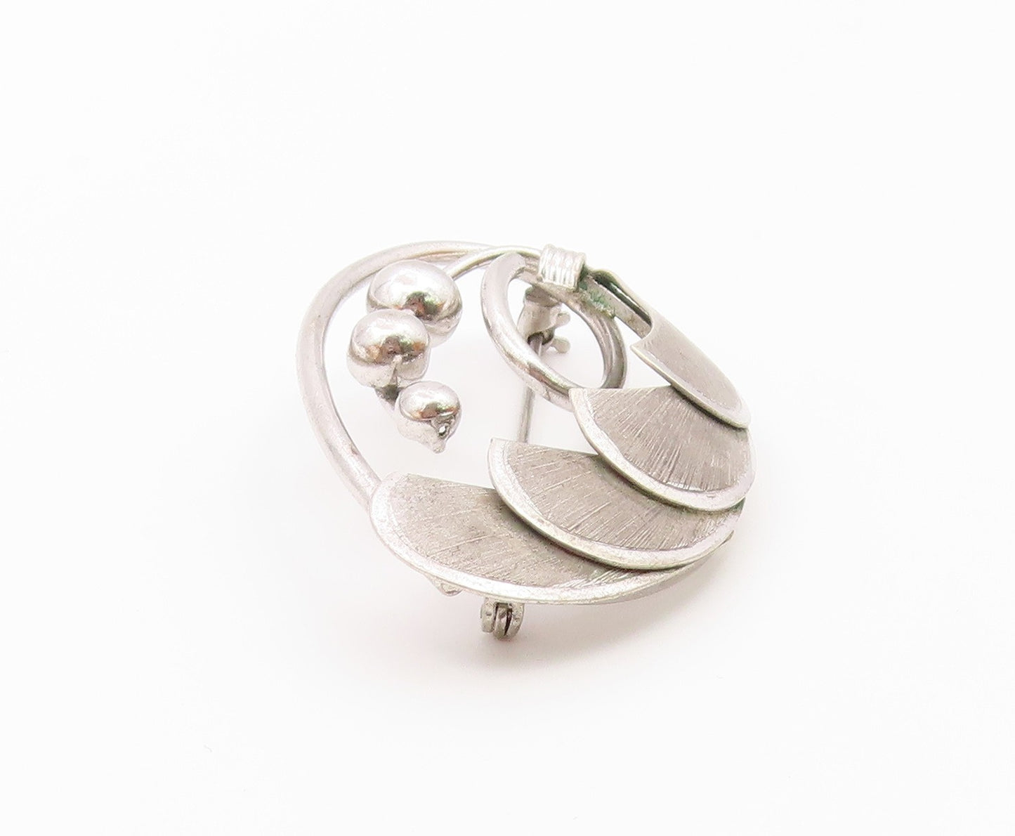 BOND BOYD 925 Silver  Vintage Shiny Modernist Floral Motif Brooch Pin  BP9200