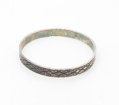 TAXCO MEXICO 925 Silver  Vintage Love Heart Patterned Bangle Bracelet  BT6593