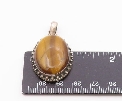925 Sterling Silver  Vintage Cabochon Cut Tiger's Eye Oval Pendant  PT12175