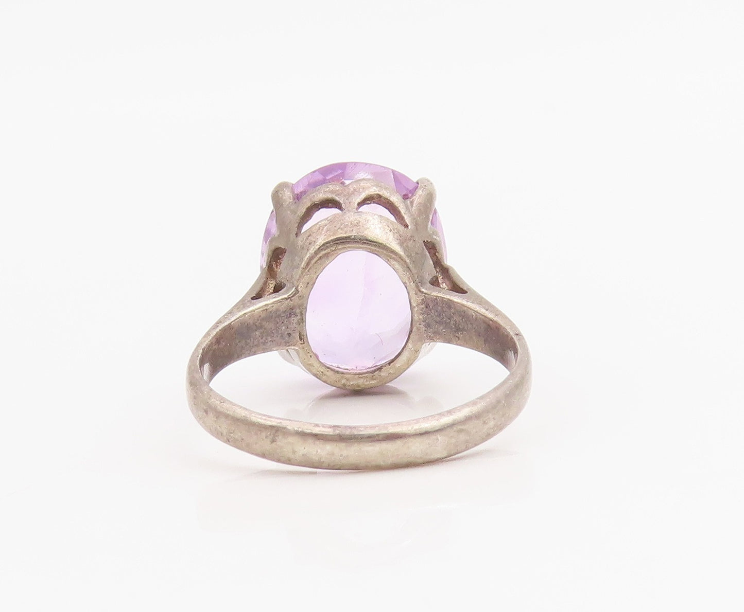 925 Sterling Silver Vintage Ring Oval Cut Amethyst Solitaire Band  Sz 7  RG34823