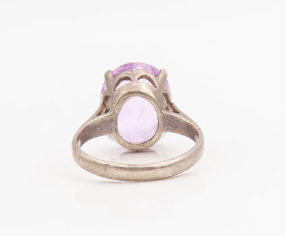 925 Sterling Silver Vintage Ring Oval Cut Amethyst Solitaire Band  Sz 7  RG34823