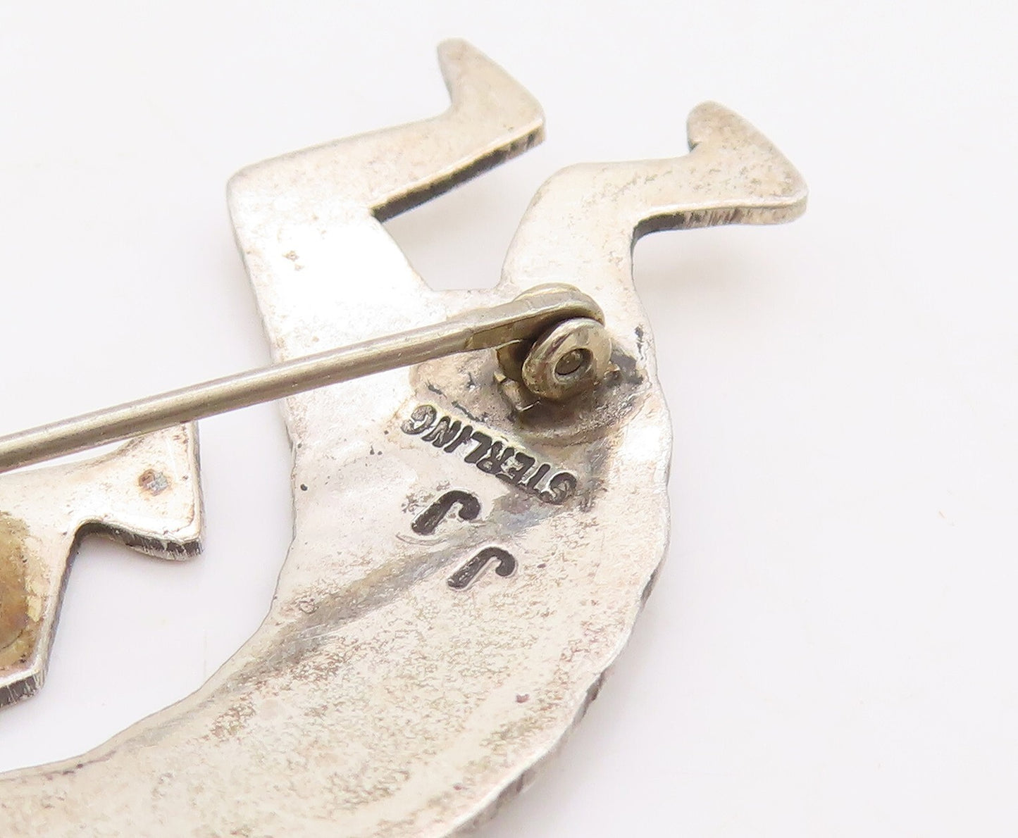925 Sterling Silver Vintage Brooch Pin NAVAJO Trible Man Playing Music  BP11207