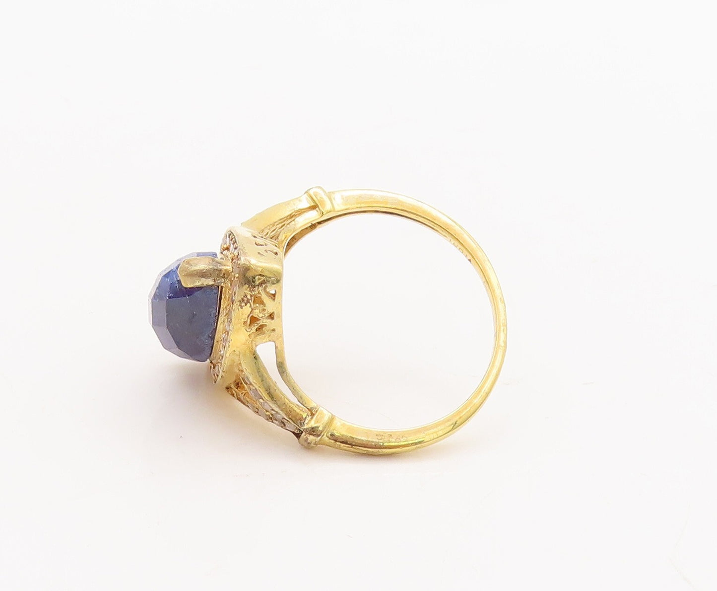 925 Sterling Silver Vintage Ring Gold Plated Sapphire & Diamonds  Sz 8  RG29775