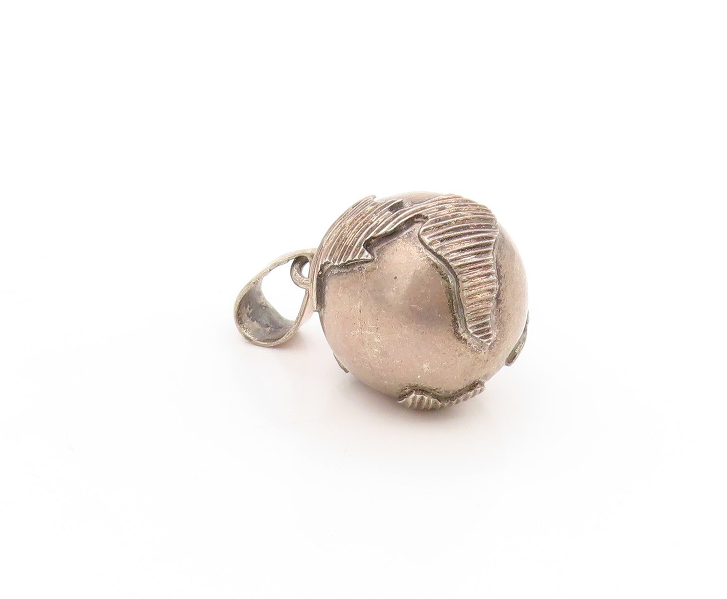 925 Sterling Silver Vintage Pendant Dark Tone Globe Bell Charm JINGLES  PT25084