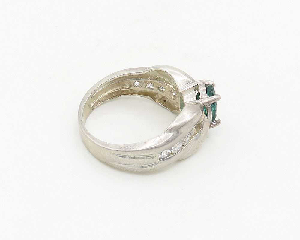 925 Sterling Silver  Vintage Prong Set Emerald & Topaz Band Ring Sz 6  RG18533