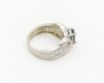 925 Sterling Silver  Vintage Prong Set Emerald & Topaz Band Ring Sz 6  RG18533