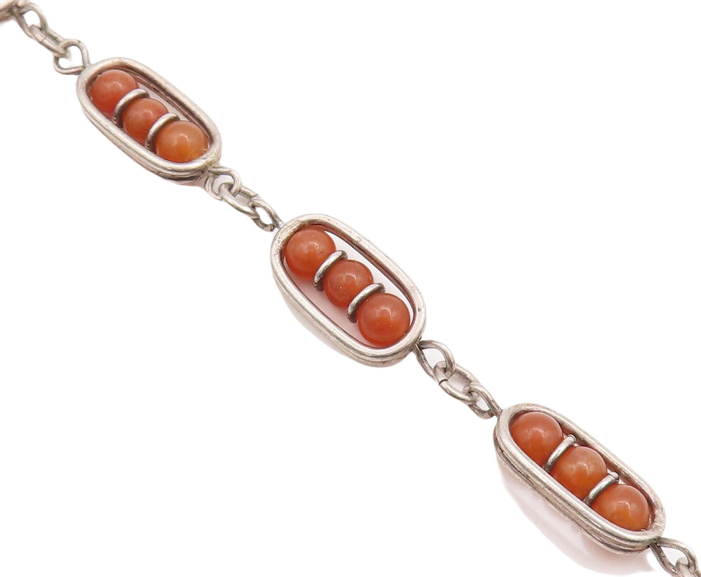 925 Sterling Silver Vintage Bracelet Brown Bead Shape Gemstones Rows  BT10615