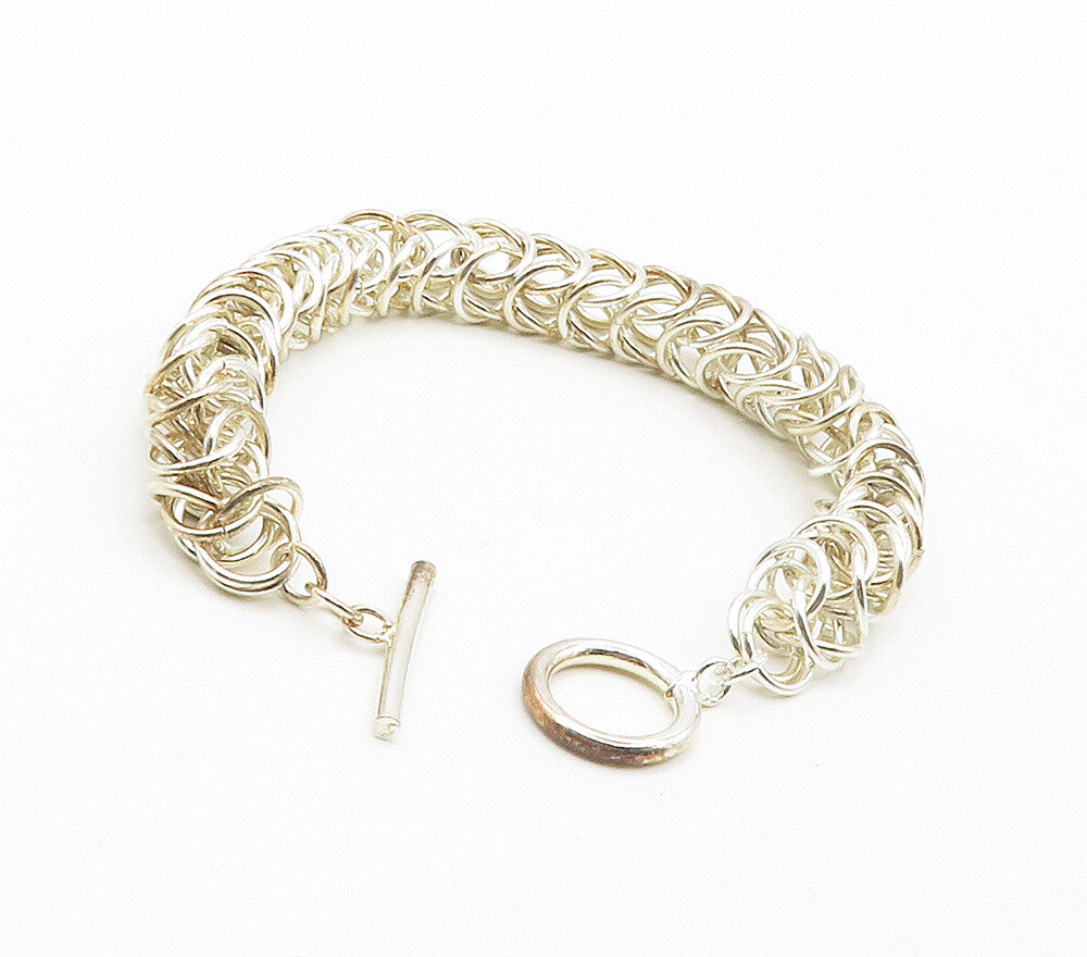 925 Sterling Silver  Shiny Open Circle Cluster Link Chain Bracelet  BT6059