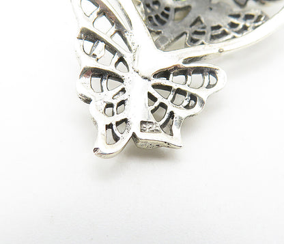 925 Sterling Silver  Vintage Topaz & Peridot Butterfly Heart Brooch Pin BP2969