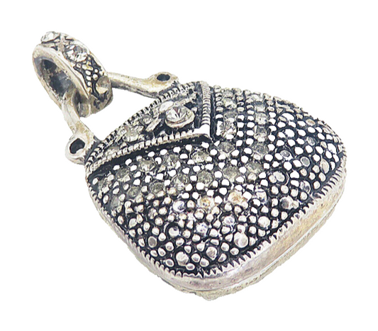925 Sterling Silver  Vintage Topaz Open Swirl Purse Motif Drop Pendant  PT6200