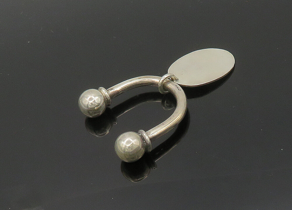 925 Sterling Silver  Vintage Shiny Oval Tag U Shape Key Ring  TR2762