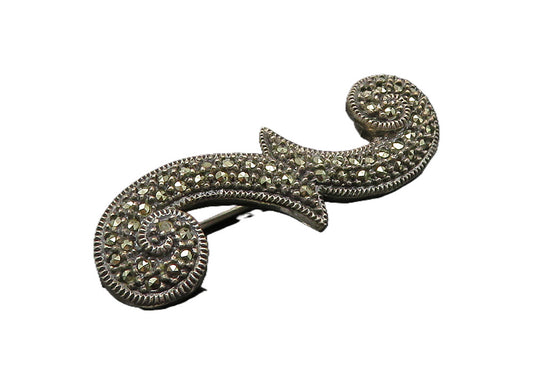 JUDITH JACK 925 Sterling Silver  Vintage Marcasite Swirl Brooch Pin  BP4124
