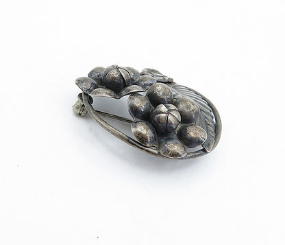 925 Sterling Silver  Vintage Antique Oxidized Flower Bunch Brooch Pin  BP1626