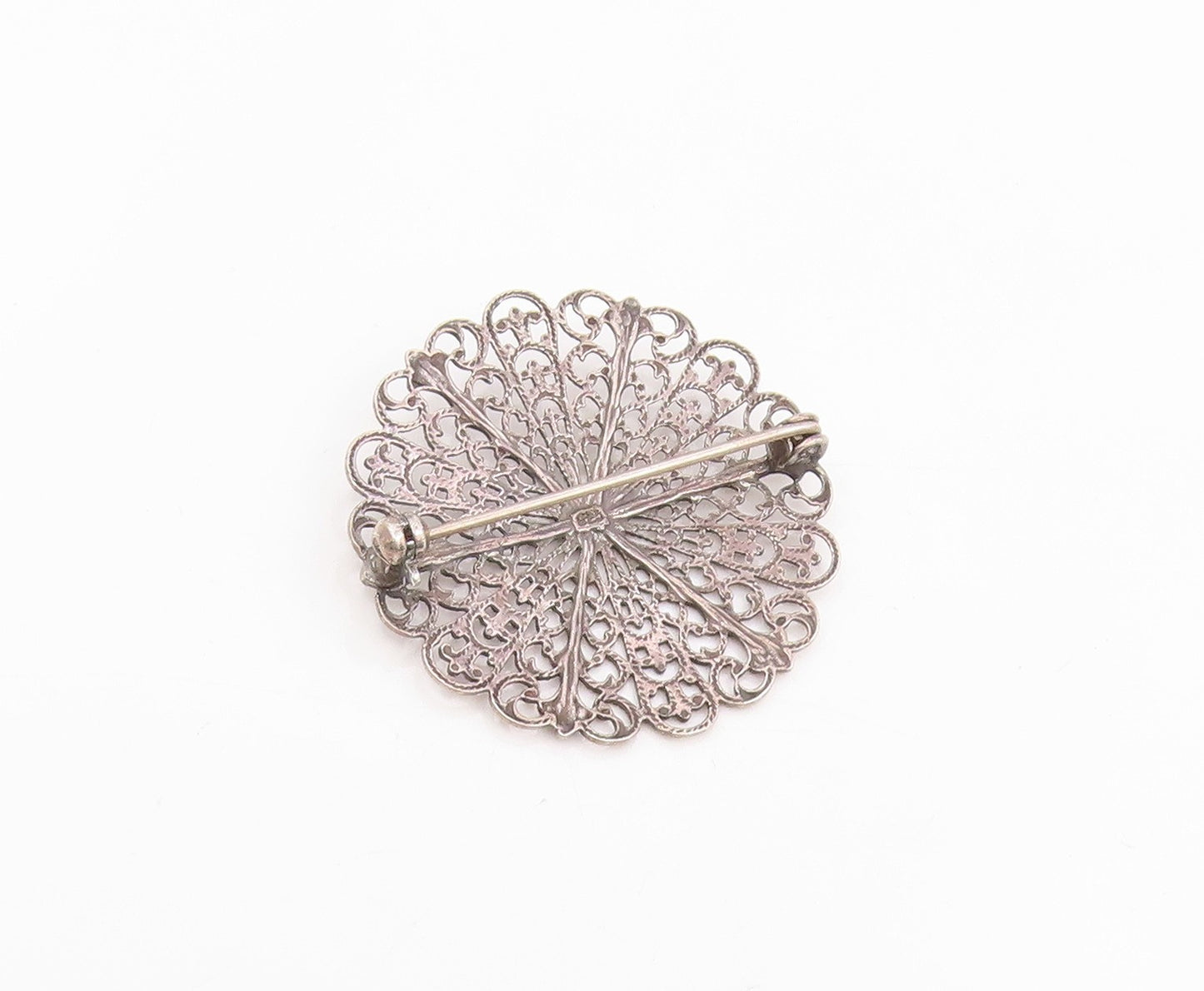 925 Sterling Silver Vintage Brooch Pin Topaz Intricate Floral Filigree  BP12384