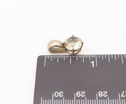 925 Sterling Silver Vintage Pendant Minimalist Single Stone Round Topaz  PT22631