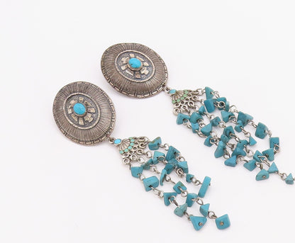 925 Sterling Silver Vintage Earrings SILVER CLOUD Dangling turquoise  EG13186