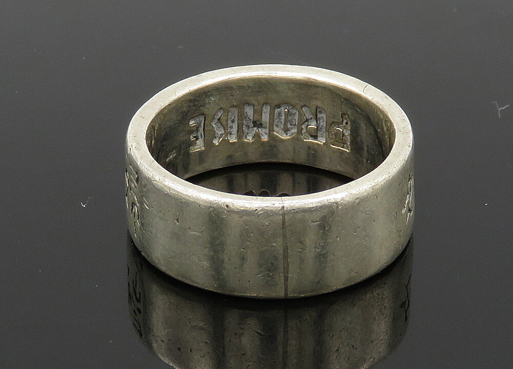 925 Sterling Silver  Vintage Shiny Chinese Writing Band Ring Sz 9.5  RG20899