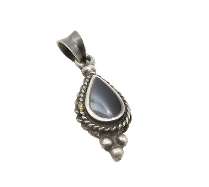 925 Sterling Silver  Vintage Black Onyx Tear Drop Twist Drop Pendant  PT10015