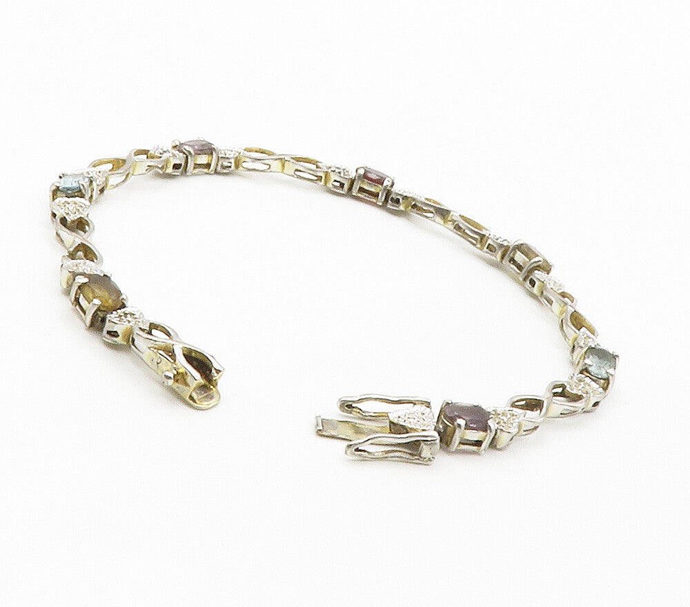 925 Sterling Silver  Genuine Diamonds & Multi Gemstone Chain Bracelet  BT5826
