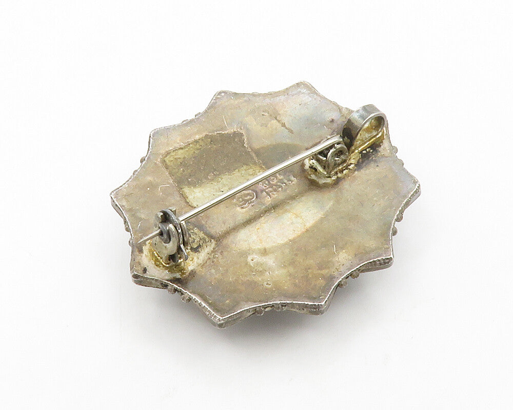 ISRAEL 925 Silver  Vintage Eilat Stone Love Heart Border Brooch Pin  BP5176