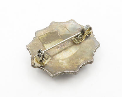 ISRAEL 925 Silver  Vintage Eilat Stone Love Heart Border Brooch Pin  BP5176