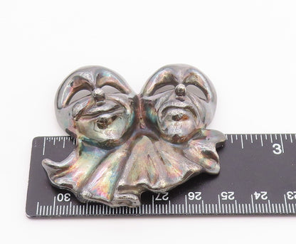 925 Sterling Silver  Vintage Modernist Drama Theater Masks Brooch Pin  BP3691