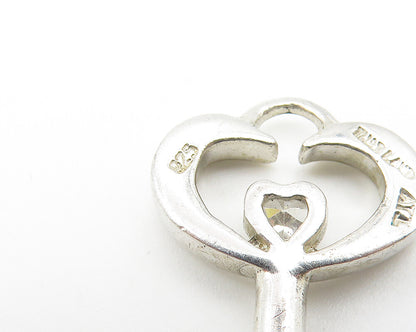 925 Sterling Silver  White Topaz Love Heart Key Motif Drop Pendant  PT9191