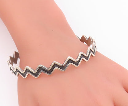 925 Sterling Silver Vintage Bracelet MEXICO Modernist Zig Zag Bangle  BT11616