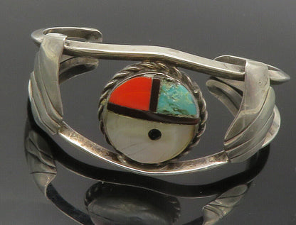 ZUNI 925 Silver  Vintage Mother Of Pearl & Turquoise Cuff Bracelet  BT5483