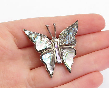 MEXICO 925 Sterling Silver Vintage Abalone Shell Butterfly Brooch Pin  BP1242