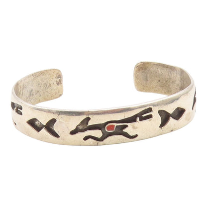 925 Sterling Silver Vintage Bracelet SOUTHWESTERN Antelope Motif Cuff  BT12144