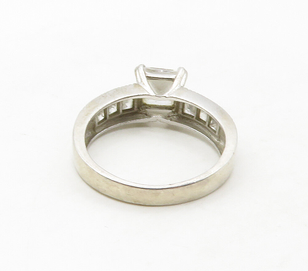 925 Sterling Silver  Cubic Zirconia Solitaire With Accents Ring Sz 8  RG16786