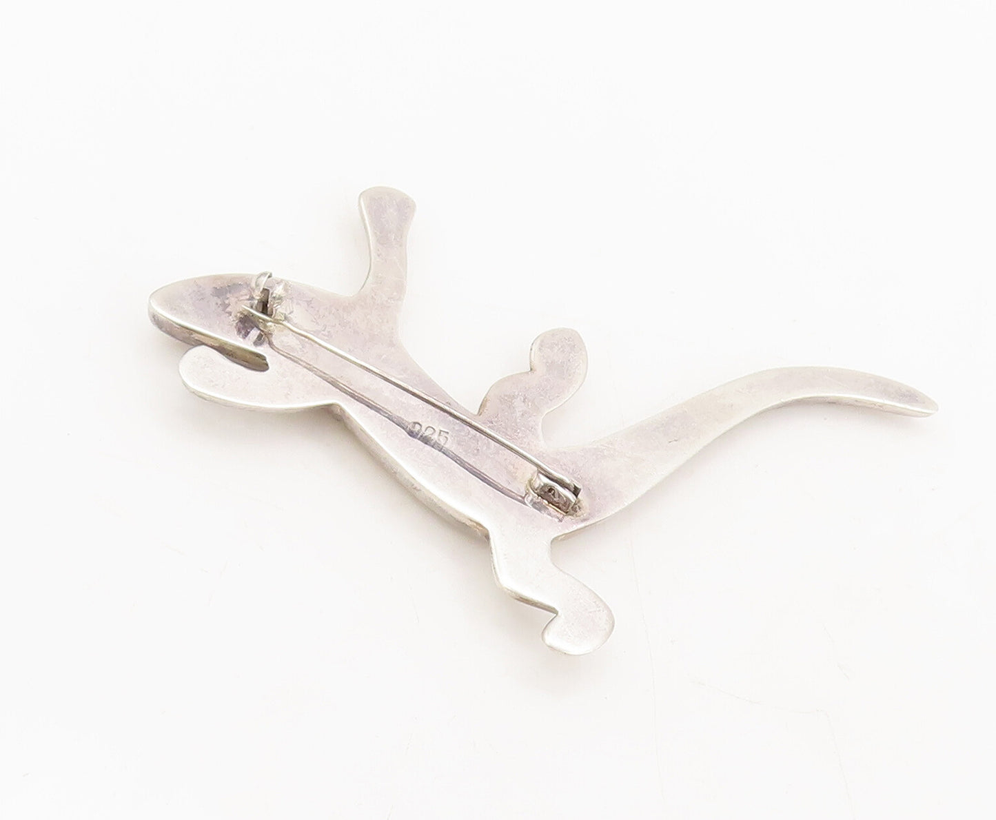 925 Sterling Silver Vintage Brooch Pin Solid Carved Walking Lizard  BP10616