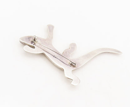 925 Sterling Silver Vintage Brooch Pin Solid Carved Walking Lizard  BP10616