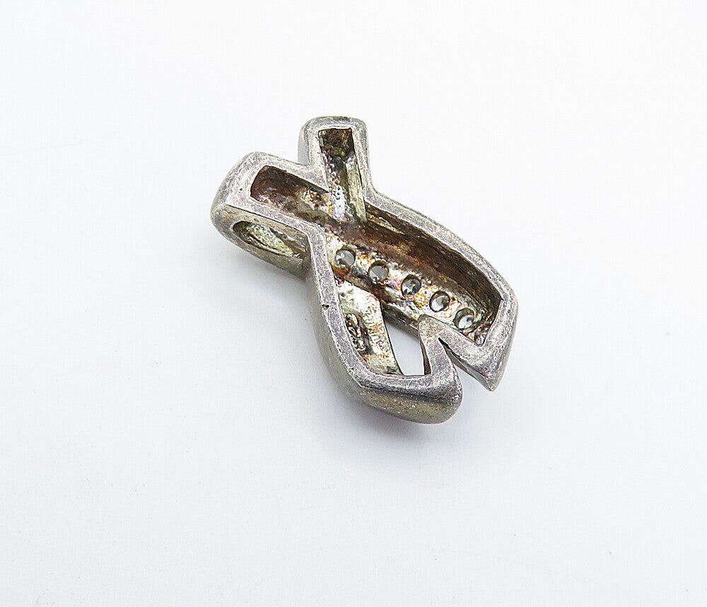 925 Sterling Silver  Vintage Topaz Dark Tone Crossed Ribbon Pendant  PT5005