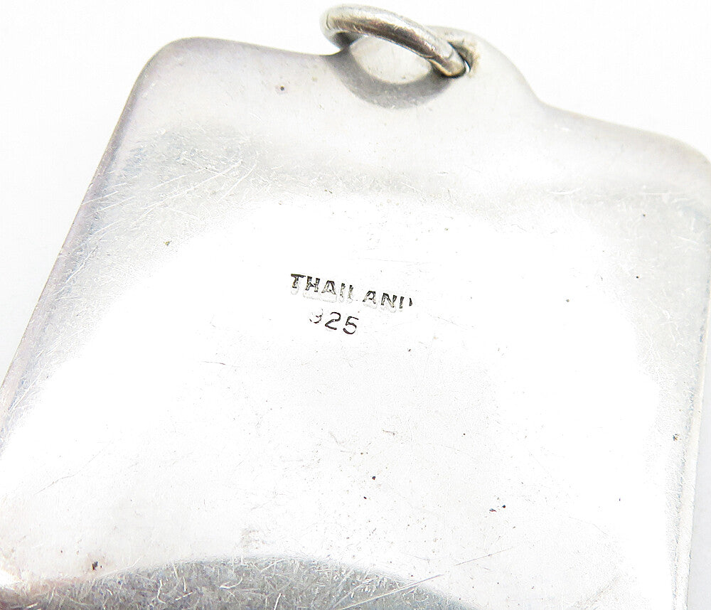 925 Sterling Silver  Vintage Small Child Raised Detail Square Pendant  PT3503
