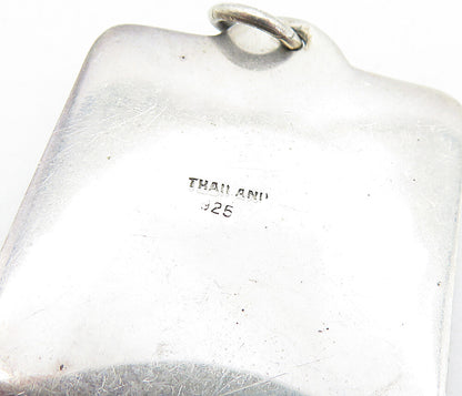 925 Sterling Silver  Vintage Small Child Raised Detail Square Pendant  PT3503
