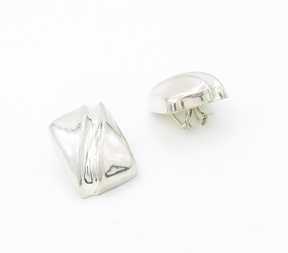 925 Sterling Silver  Vintage Shiny Modernist Non Pierce Drop Earrings  EG8536