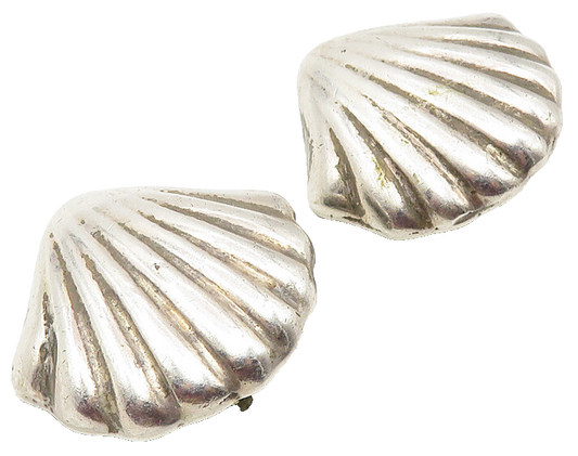 MEXICO 925 Silver  Vintage Hollow Scalloped Non Pierce Drop Earrings  EG5645