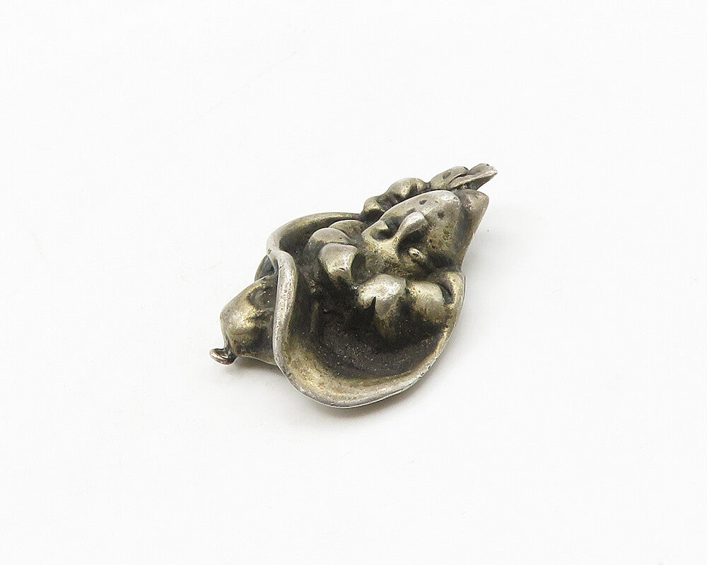 925 Sterling Silver  Vintage Antique Oxidized Woman's Face Pendant  PT14342