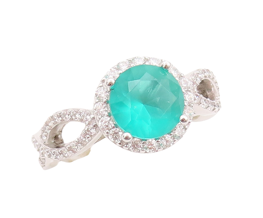 925 Sterling Silver Vintage Ring Designer Cutout Band Green CZ  Sz 7  RG29663