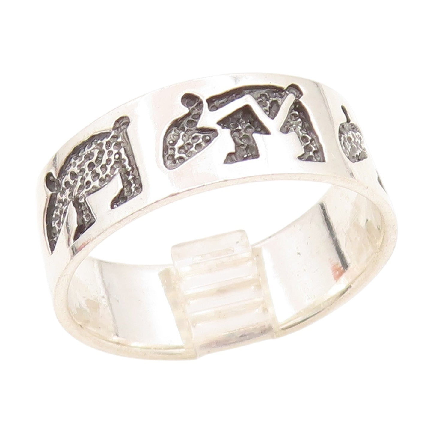 925 Sterling Silver Vintage Ring Engraved Coyote Motif Band  Sz 13.5  RG34955