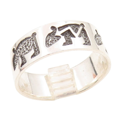 925 Sterling Silver Vintage Ring Engraved Coyote Motif Band  Sz 13.5  RG34955