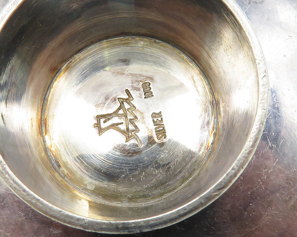 JAPANESE 925 Silver  Vintage 2 Pcs Detailed Round Footed SAKI Bowls  TR2528