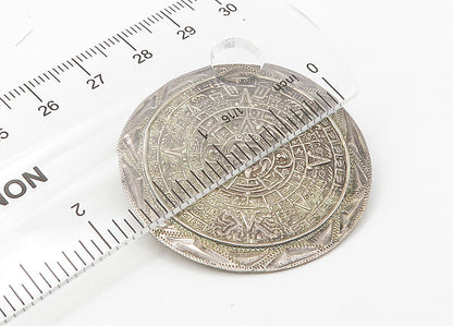 925 Sterling Silver  Vintage Mayan Aztec Sun Calendar Shiny Brooch Pin  BP8386